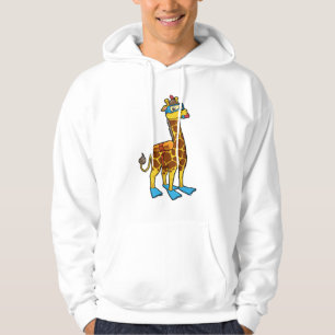 Sudadera Girafa como buceador con gafas de baño y zapatilla