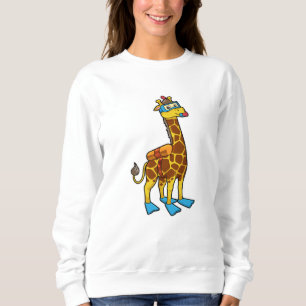 Sudadera Girafa como buceador con gafas de baño y zapatilla