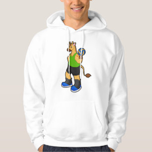 Sudadera Girafa como jugador de voleibol con voleibol