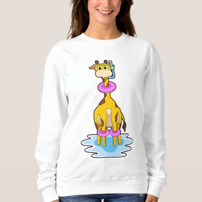 Sudadera Girafa en Natación con anillo de natación (Anverso)