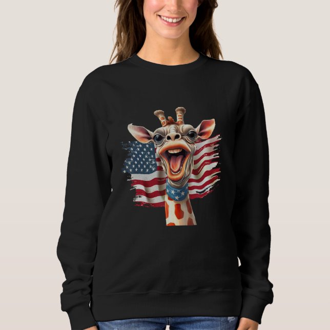 Sudadera Giraffe 4th Of July Party  American Flag Patriotic (Anverso)