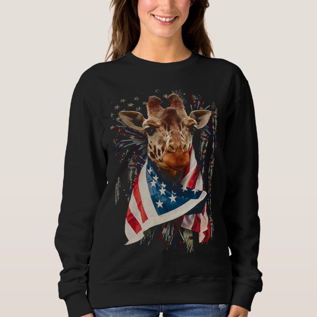 Sudadera Giraffe American Flag 4th July Independence Americ (Anverso)