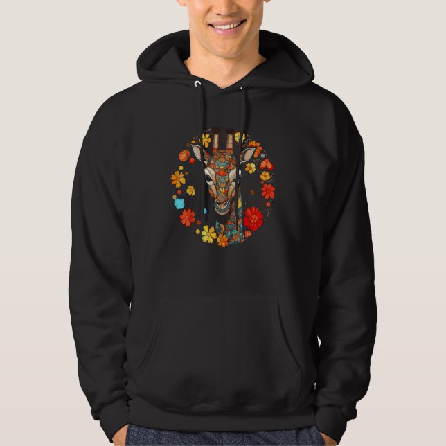 Sudadera Giraffe Artwork Colourful Flowers Animals Motif Gi (Anverso)