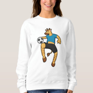 Sudadera Giraffe como jugador de fútbol con pelota de fútbo