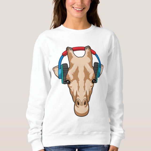 Sudadera Giraffe en la música con auriculares (Anverso)