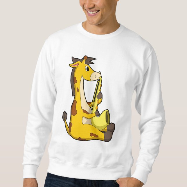 Sudadera Giraffe en la música con saxofón.PNG (Anverso)