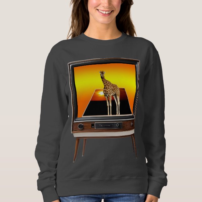 Sudadera Giraffe Popout Art En Vieja Televisión Análoga, (Anverso)