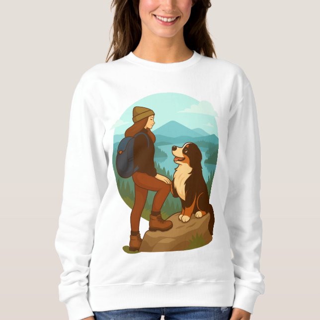 Sudadera Girl and Mountain Dog Adventure Illustration (Anverso)