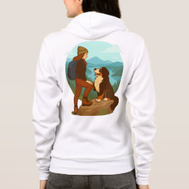 Sudadera Girl and Mountain Dog Adventure Illustration