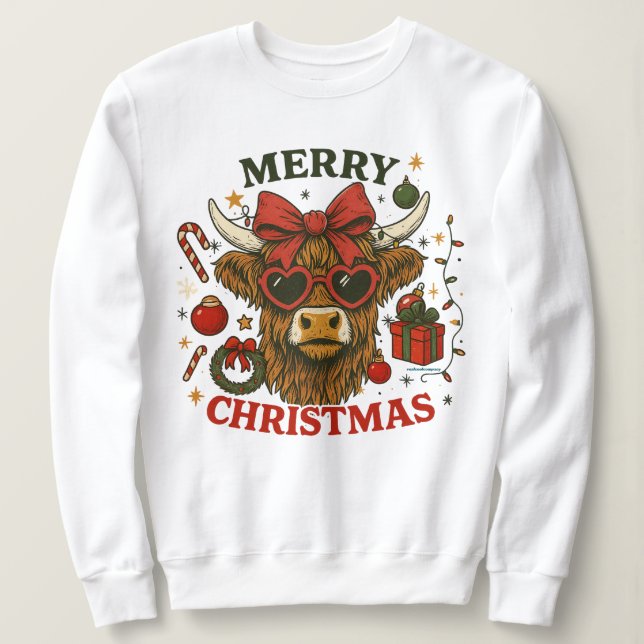 Sudadera Girly Highland Christmas Sweatshirt (Anverso del diseño)