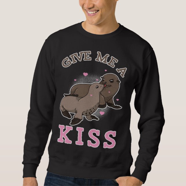 Sudadera Give Me A Kiss Sealion Couple Ocean Animal (Anverso)