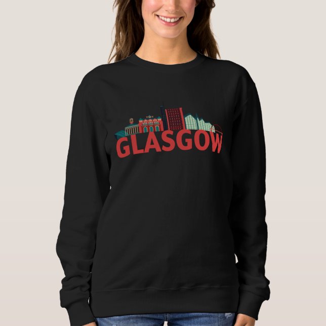 Sudadera Glasgow Scotland GB UK Skyline Silhouette Outline  (Anverso)