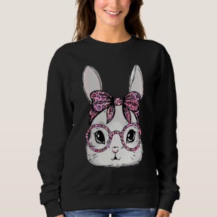 Sudadera Glass Bunny Face Leopard Felices Día de Pascua Muj