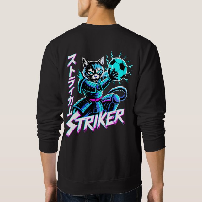 Sudadera Glitch Art Samurai Striker Cat For Gamers & Anime  (Reverso)