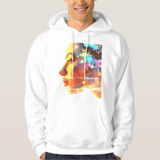 Sudadera Glitch in Cyborg Woman on a Cozy Long Sleeve White