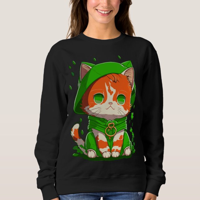 Sudadera Gnome Cat St Patricks Day Kids Toddler Girl Boy  2 (Anverso)
