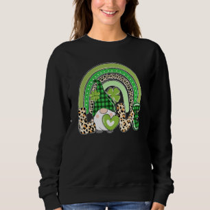 Sudadera Gnome de amor irlandés Lucky Shamrock Rainbow Leop