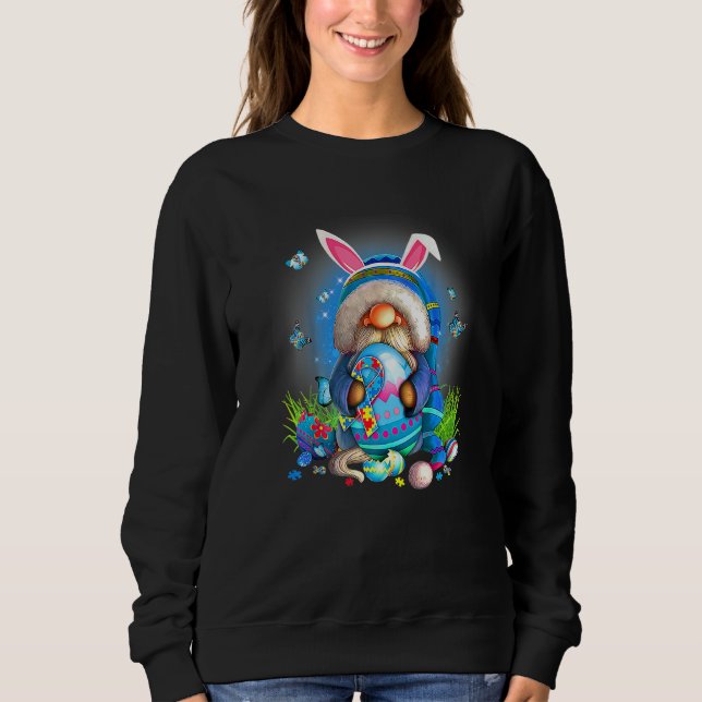 Sudadera Gnome Egg Bunny Puzzle Ribbon Autism Awareness Eas (Anverso)