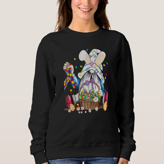 Sudadera Gnome Egg Bunny Puzzle Ribbon Autism Awareness Eas (Anverso)