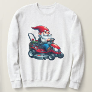 Sudadera Gnome en motocicleta de césped con cesta de flores