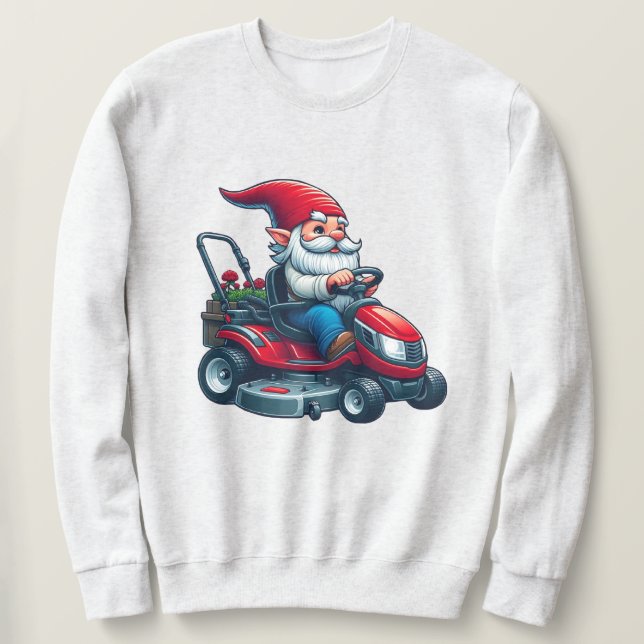 Sudadera Gnome en motocicleta de césped con cesta de flores (Anverso del diseño)