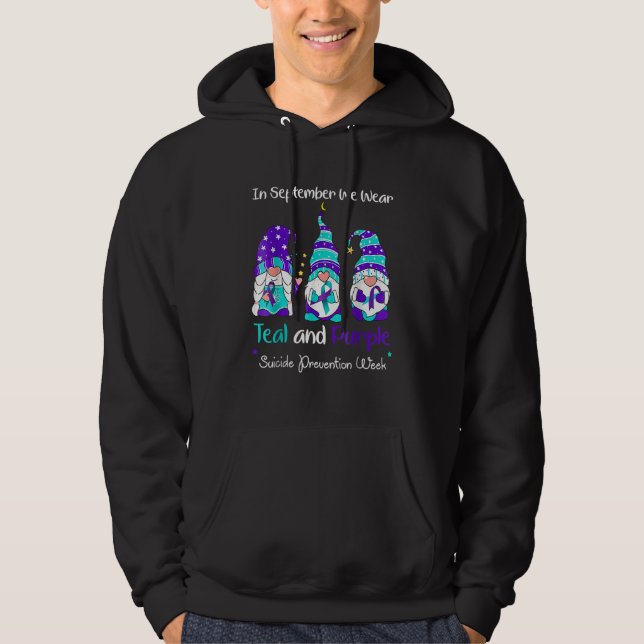 Sudadera Gnome In September We Wear Teal And Purple Suicide (Anverso)