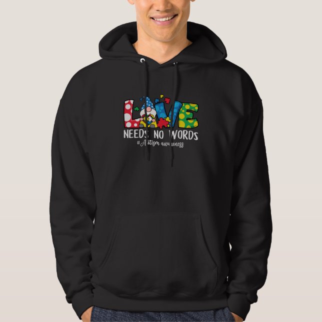 Sudadera Gnome Love Needs No Words Autism Awareness For Kid (Anverso)