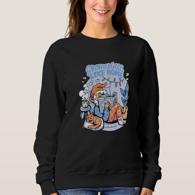 Sudadera Gnome Place Home Hot Cocoa Book Reader gráfico Te (Anverso)