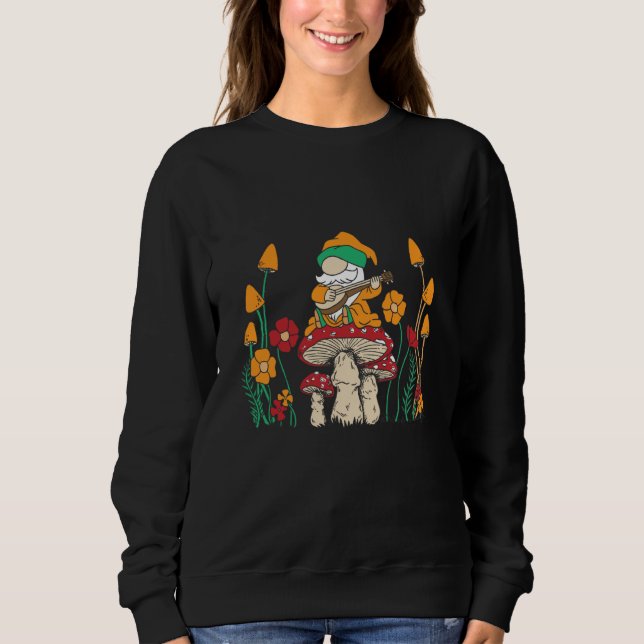 Sudadera Gnome playing banjo fungi mushrooms (Anverso)