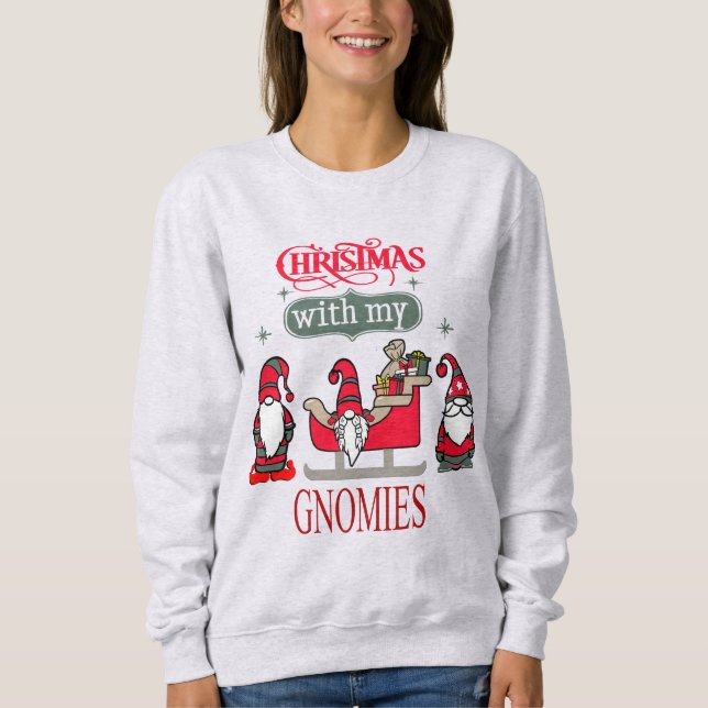 Sudadera Gnomes graciosos Navidades - Colgando con mis geno (Anverso)