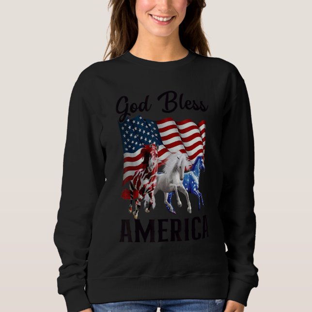 Sudadera God Bless America Horses Flag Fourth Of July (Anverso)
