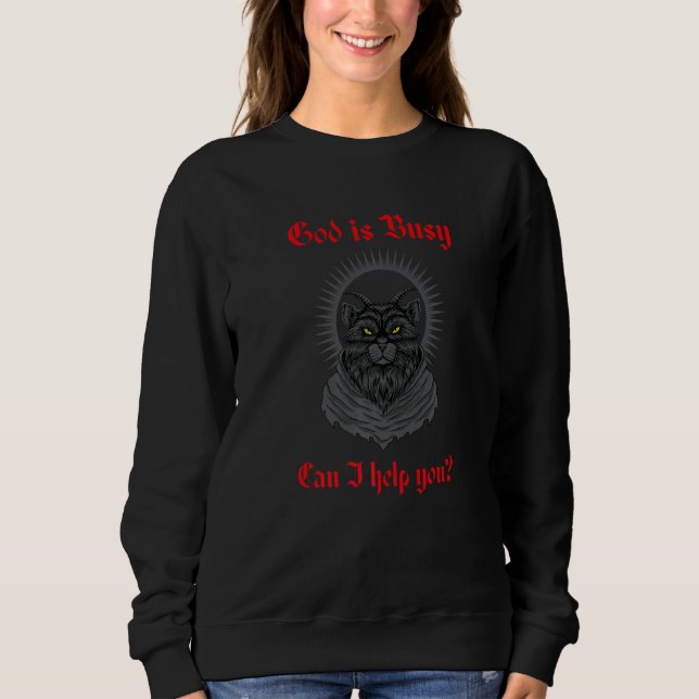 Sudadera God Is Busy Can I Help You Baphomet Occult Cat Sat (Anverso)