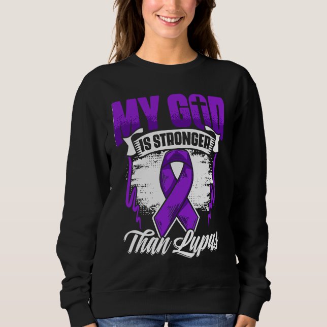 Sudadera God Is Stronger Than Lupus Purple Ribbon Lupus Awa (Anverso)