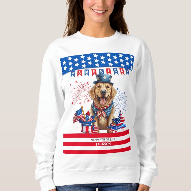 Sudadera Golden Retriever Feliz 4 De Julio De La Independen (Anverso)