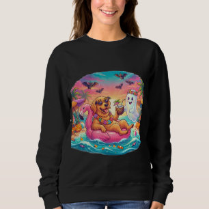 Sudadera Golden Retriever Flotando en Flamenco Rosa de Hall
