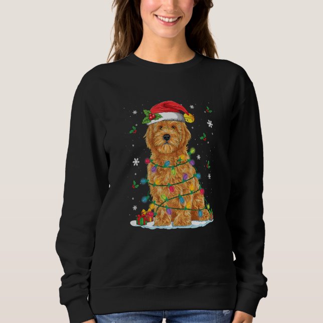 Sudadera Goldendoodle Christmas Santa Hat Fairy Lights Paja (Anverso)