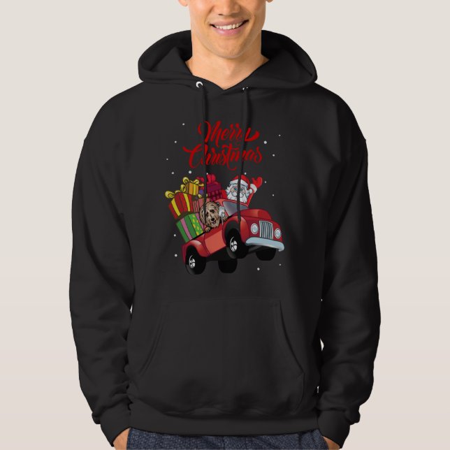 Sudadera Goldendoodle Con Santa Claus En Camión Rojo (Anverso)