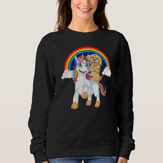 Sudadera Goldendoodle Dog Riding Unicorn Rainbow Girls & Ki (Anverso)