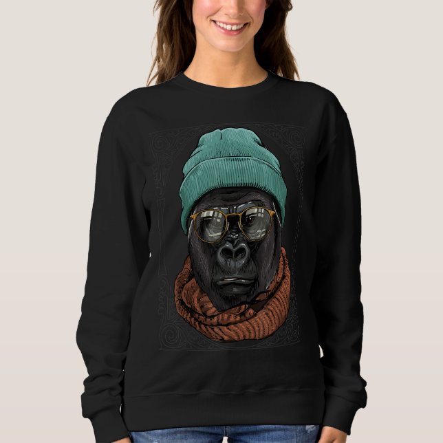 Sudadera Gorila Hipster Animal Vestiendo Gomas Mono Gori (Anverso)