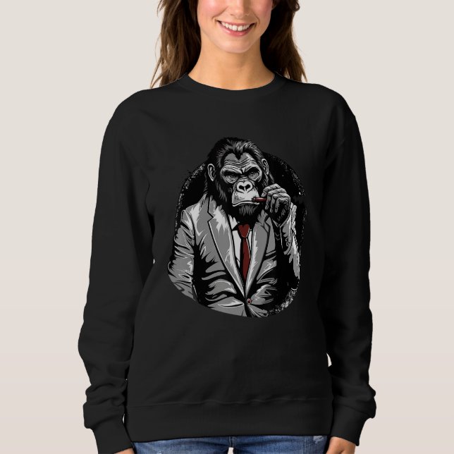 Sudadera Gorilla In Suit Smoking Cigar Monkey Ape Wildlife  (Anverso)