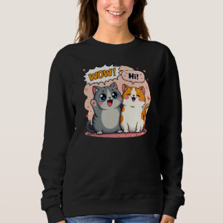 Sudadera Gorra de cuello redondo de gatos Kawaii lindos que