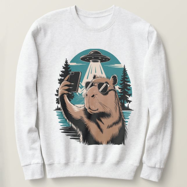Sudadera Gorra Divertida de Carpincho Selfie OVNI Abducción (Anverso del diseño)