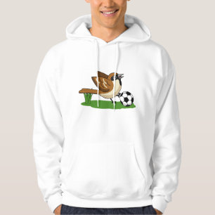 Sudadera Gorrión de dibujos animados lindo jugando fútbol