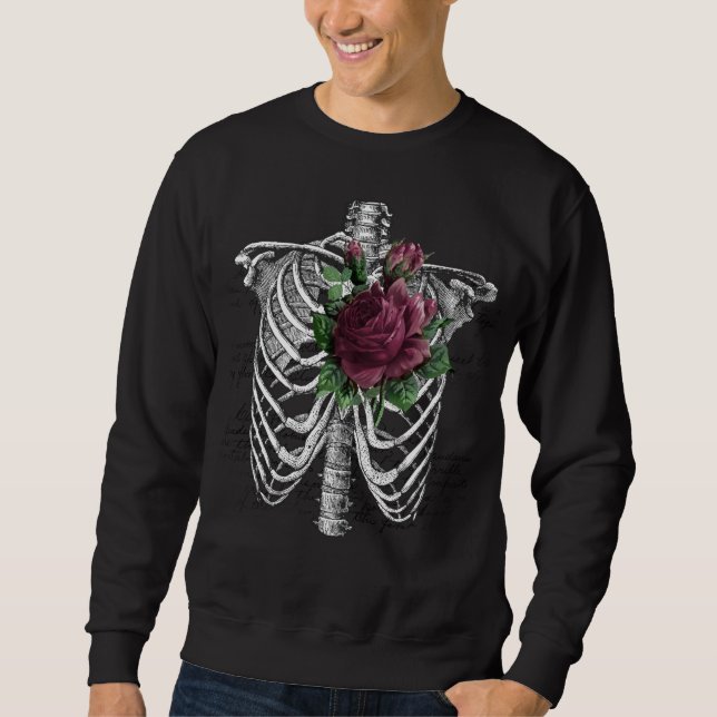 Sudadera Gótico Antiguo Floral Borgoña Esqueleto (Anverso)