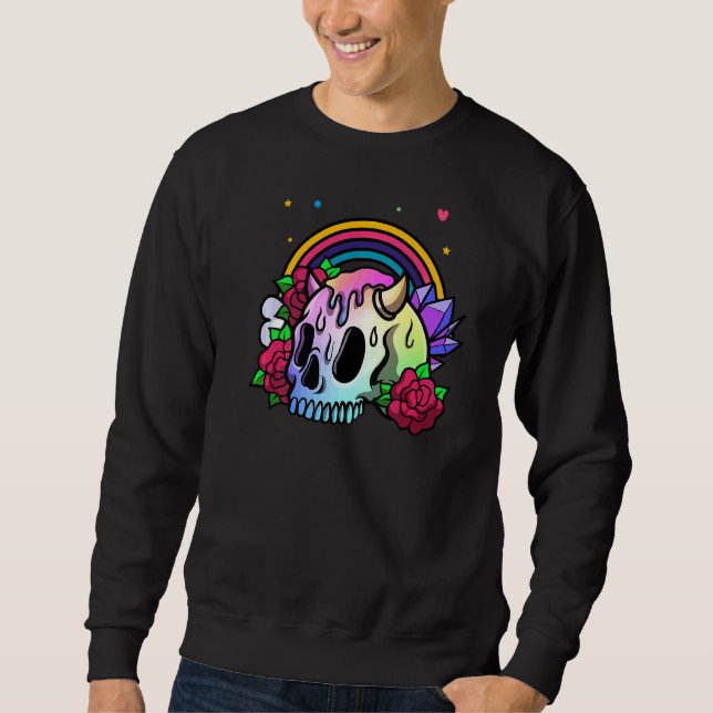 Sudadera Gótico Estilo Gótico Rainbow Skull Horns Gothic (Anverso)