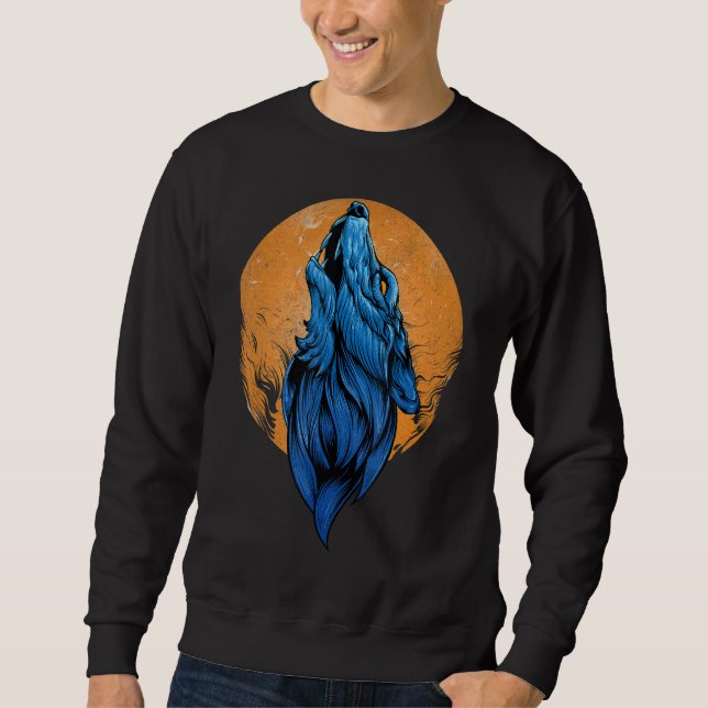 Sudadera Gótico Wolve Howling En La Luna Halloween Gótico W (Anverso)