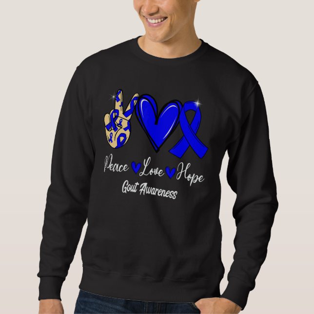 Sudadera Gout Awareness Peace Love Hope Blue Ribbon (Anverso)