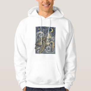 Sudadera Grabado Antiguo Tortuga Marina Noche Estrellada