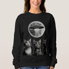 Sudadera Graciosa 3 temidos gatos Luna OVNI Alienígena Inva