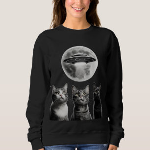 Sudadera Graciosa 3 temidos gatos Luna OVNI Alienígena Inva